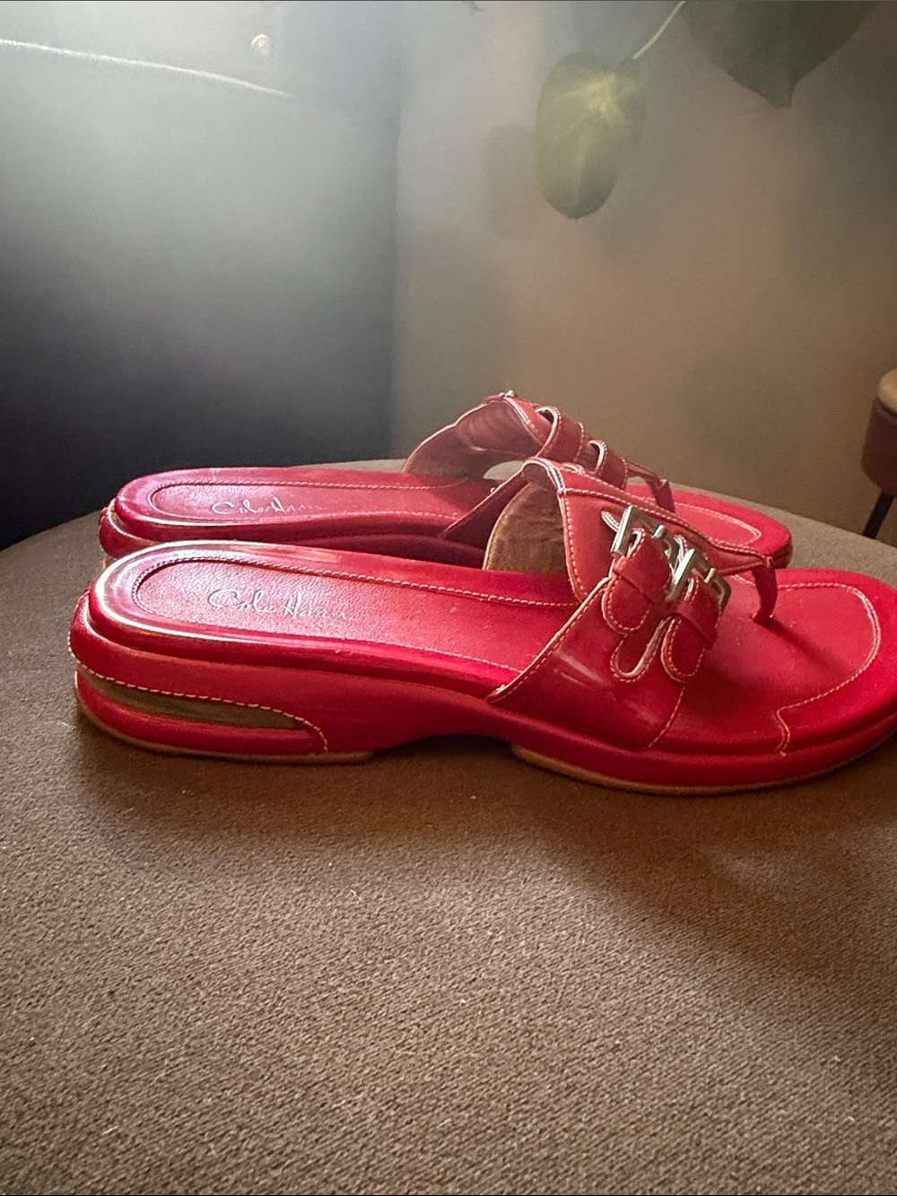 Cole Haan Cherry Red Nike Air Slip-On Thong Sandal w/Buckles 7 Summer Chic - Picture 5 of 10